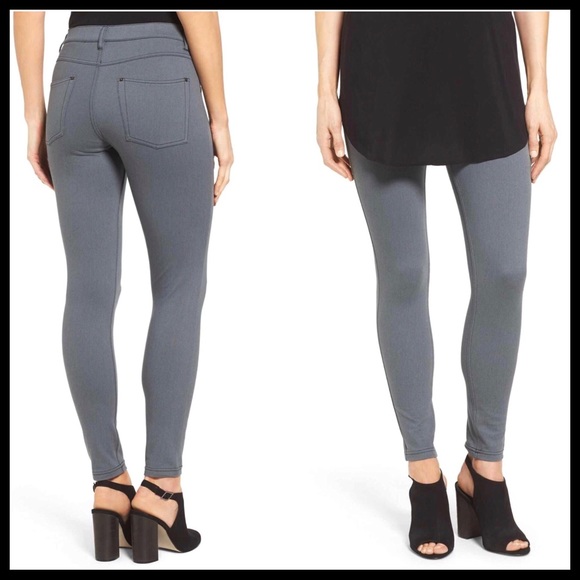 HUE GREY DENIM LEGGINGS SKINNY KNIT STRETCH PANTS - Picture 2 of 8